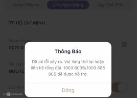 Giao dịch qua TPBank bị nghẽn 